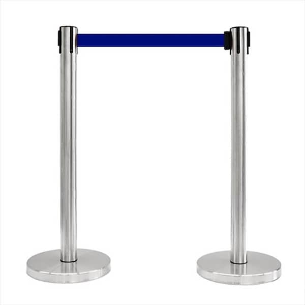 Vic Crowd Control Inc VIP Crowd Control 1120-10 14 in. Flat Base Satin Stainless Post & Cover Retractable Belt Stanchion - 10 ft. Dark Blue Belt 1120-10 - main